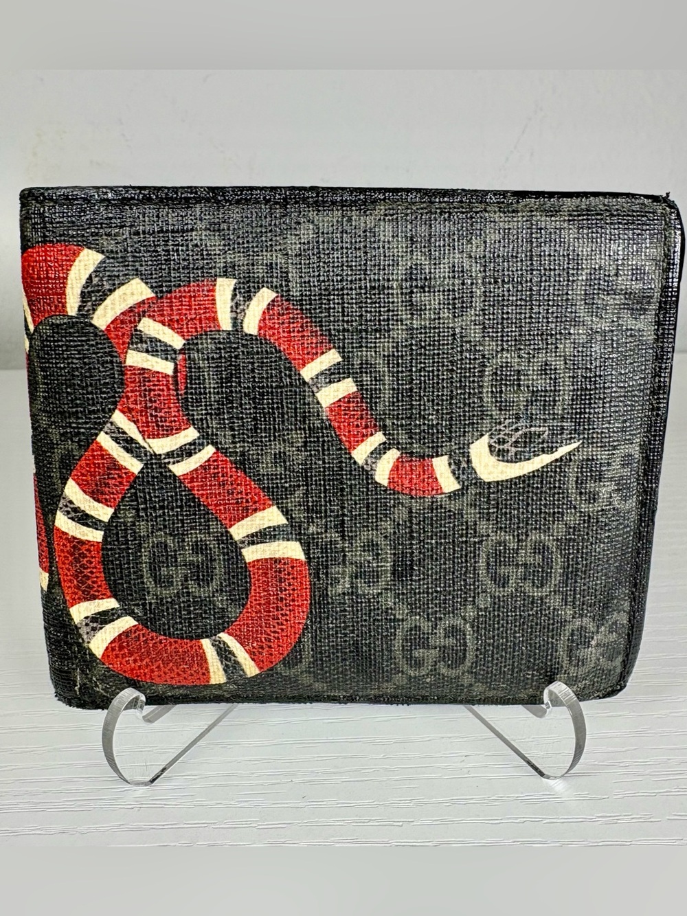 Gucci Kingsnake Print GG Supreme Bifold Wallet